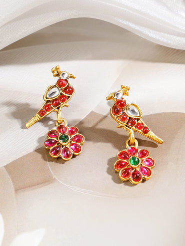 Rubans 22K Gold-Plated Ruby Red & Green Stone Studded Lord Balaji Temple Choker Jewellery Set Jewellery Set