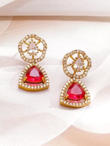 Rubans 22K Gold-Plated Ruby Red Stone & Cubic Zirconia Studded Designer Necklace Set Jewellery Set