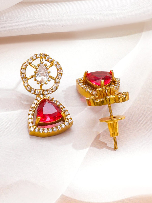 Rubans 22K Gold-Plated Ruby Red Stone & Cubic Zirconia Studded Designer Necklace Set Jewellery Set