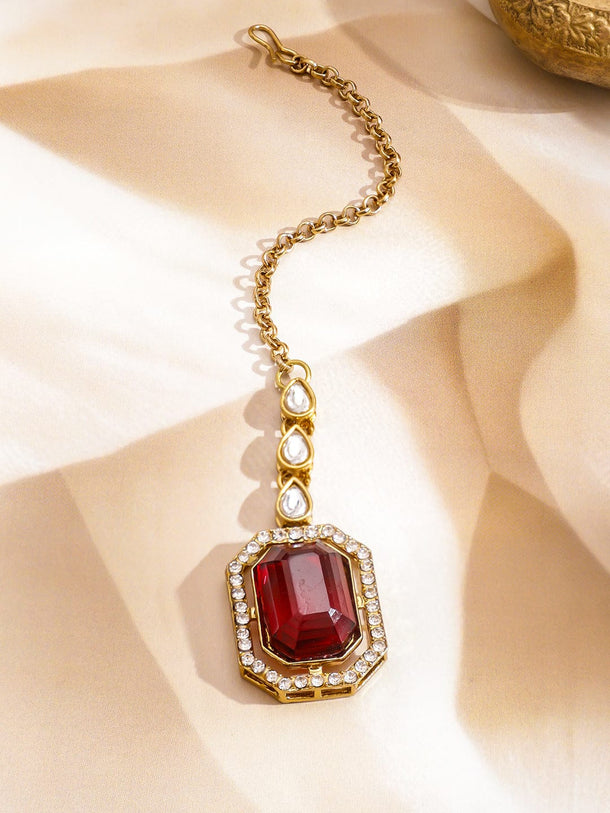 Rubans 22K Gold-Plated Ruby Red Stone Multilayer White Kundan & Cubic Zirconia Necklace Set Jewellery Set