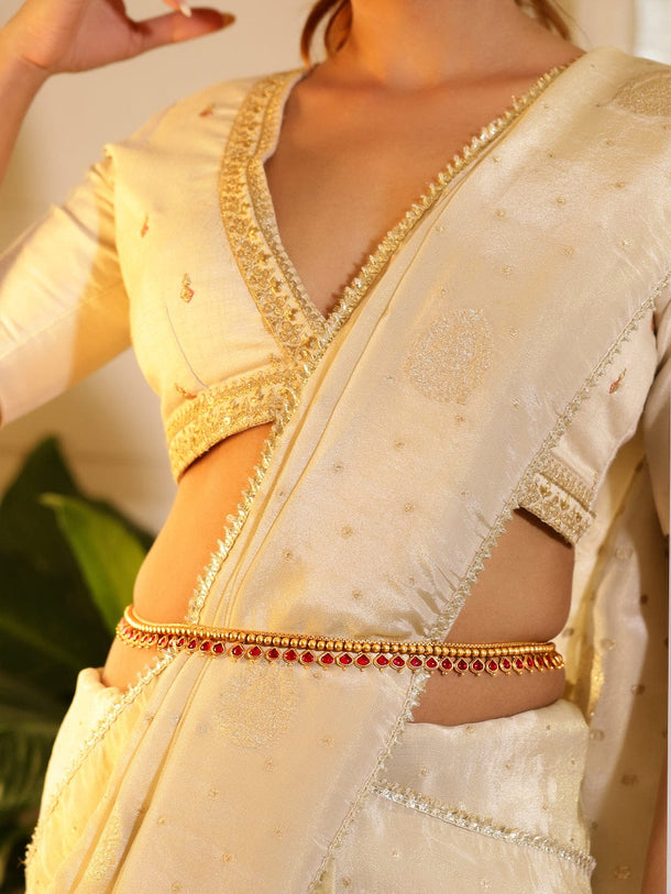 Rubans 22K Gold-Plated Ruby Red Stone Studded Handcrafted Traditional Kamarbandh Saree Accessories