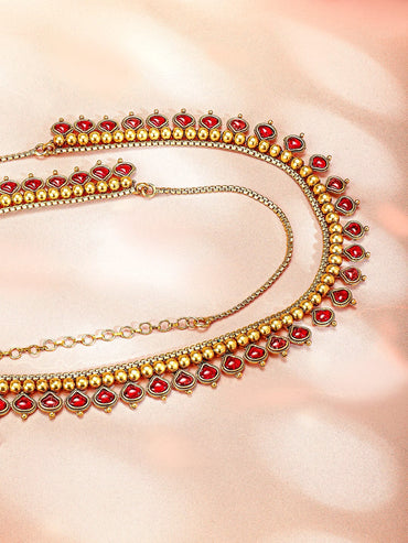Rubans 22K Gold-Plated Ruby Red Stone Studded Handcrafted Traditional Kamarbandh Saree Accessories