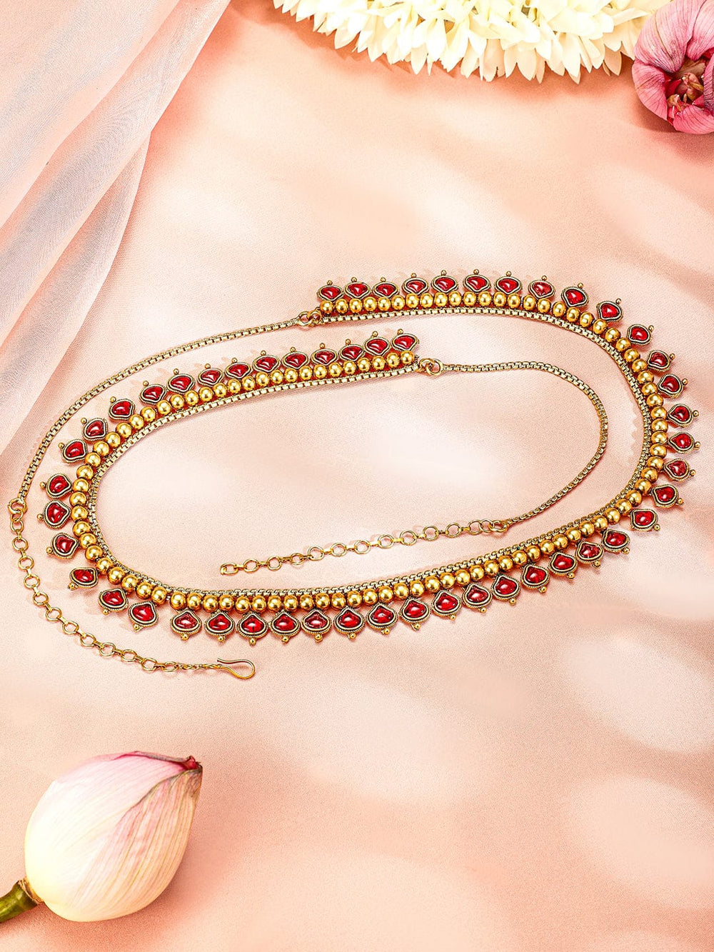 Rubans 22K Gold-Plated Ruby Red Stone Studded Handcrafted Traditional Kamarbandh Saree Accessories