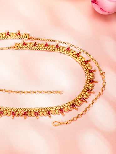 Rubans 22K Gold-Plated Ruby Red Stone Studded Handcrafted Traditional Kamarbandh Saree Accessories