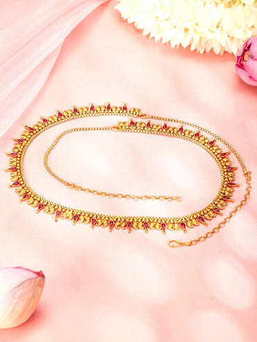 Rubans 22K Gold-Plated Ruby Red Stone Studded Handcrafted Traditional Kamarbandh Saree Accessories