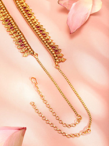 Rubans 22K Gold-Plated Ruby Red Stone Studded Handcrafted Traditional Kamarbandh Saree Accessories