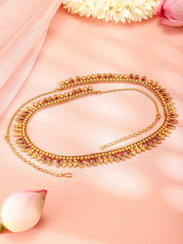 Rubans 22K Gold-Plated Ruby Red Stone Studded Handcrafted Traditional Kamarbandh Saree Accessories