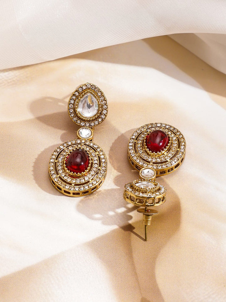 Rubans 22K Gold-Plated Ruby Red Stone, White Kundan & Cubic Zirconia Embellished Luxe Statement Necklace Set Jewellery Set