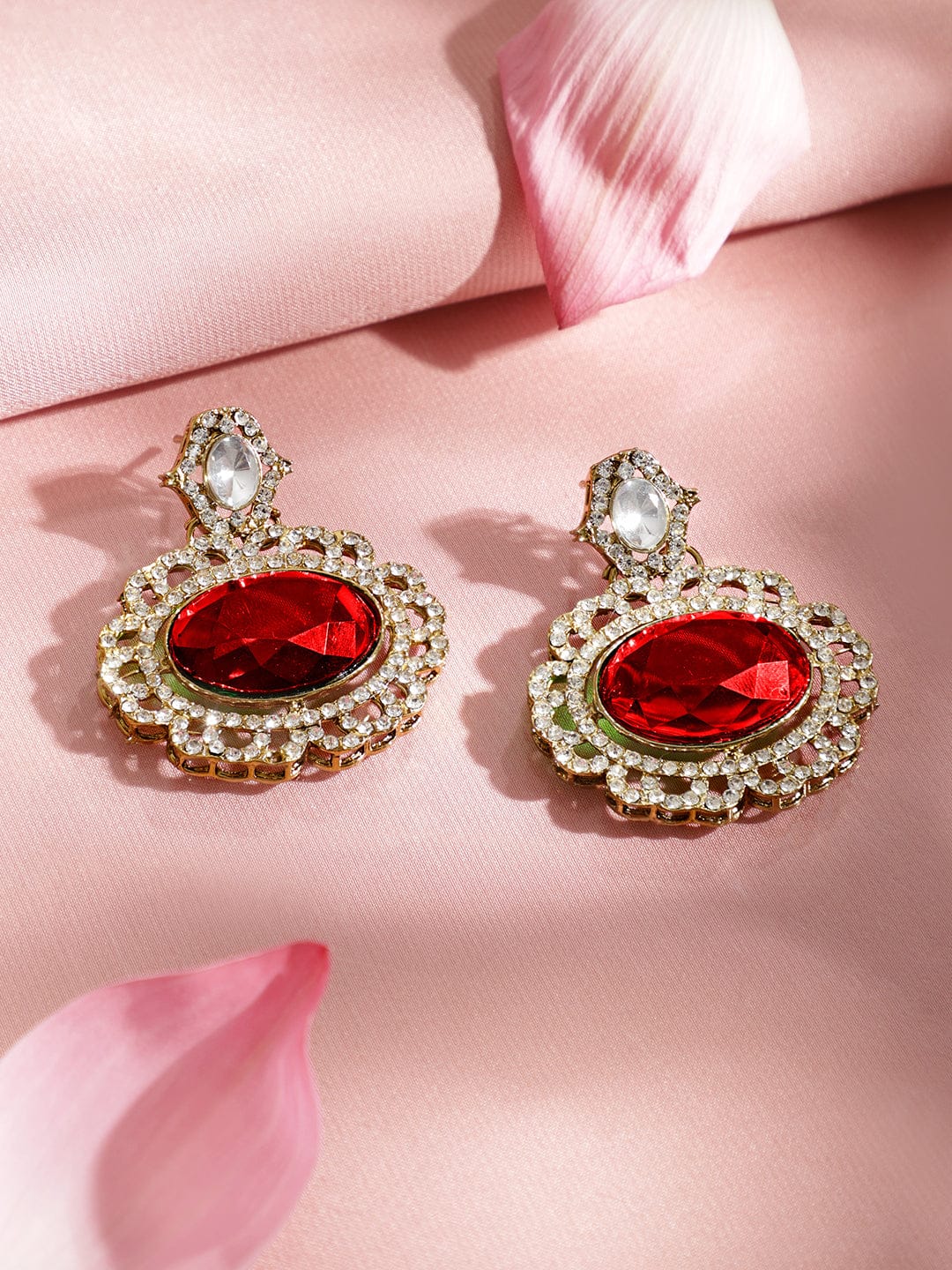 Rubans 22K Gold-Plated Ruby Red Stone, White Kundan & Cubic Zirconia Statement Choker Set Jewellery Set