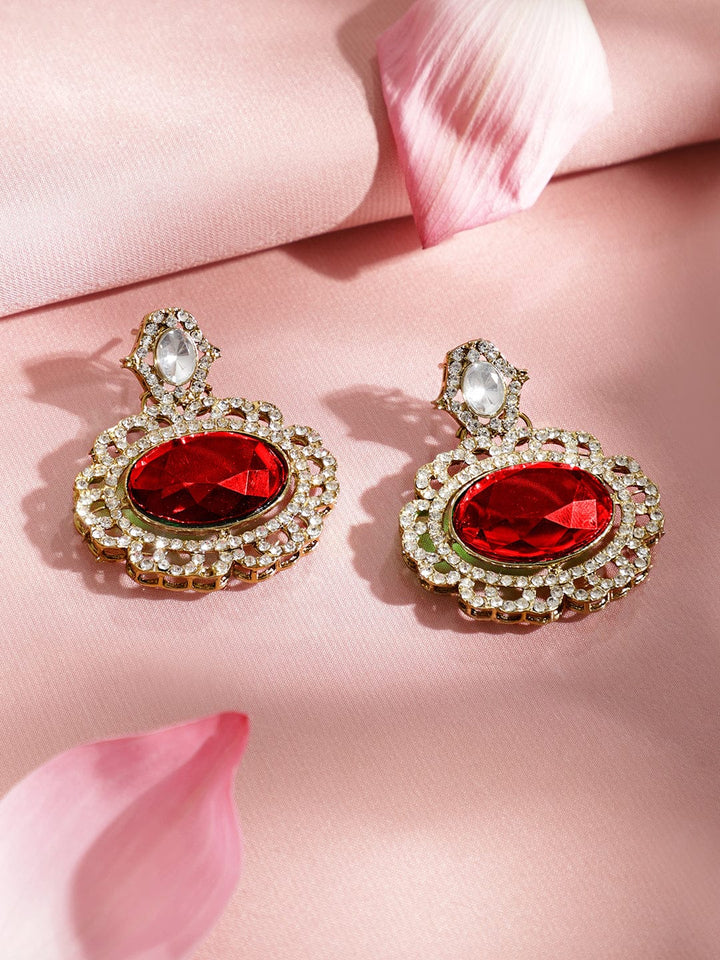 Rubans 22K Gold-Plated Ruby Red Stone, White Kundan & Cubic Zirconia Statement Choker Set Jewellery Set