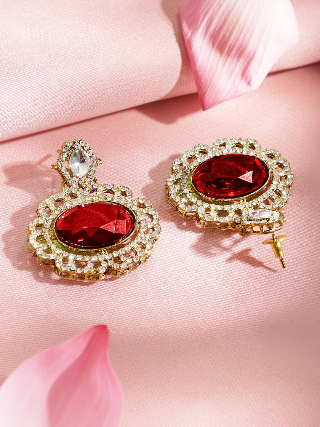 Rubans 22K Gold-Plated Ruby Red Stone, White Kundan & Cubic Zirconia Statement Choker Set Jewellery Set