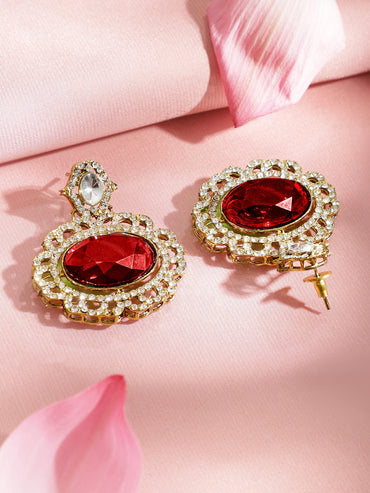 Rubans 22K Gold-Plated Ruby Red Stone, White Kundan & Cubic Zirconia Statement Choker Set Jewellery Set