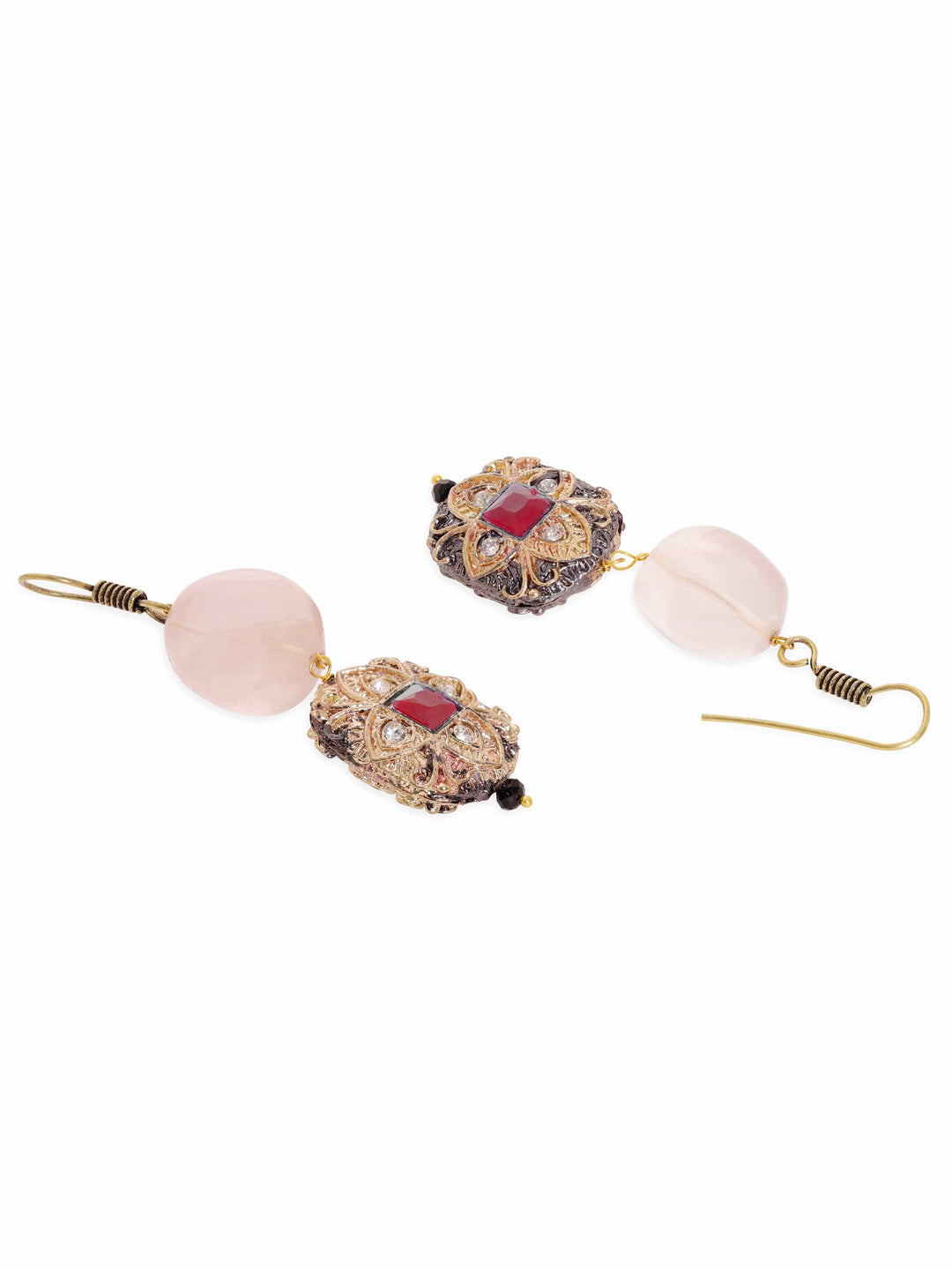 Rubans 22K Gold plated Semi precious Gem Rose Quartz Beaded Zirconia studded Victorian Statement Necklace Set Jewellery Sets