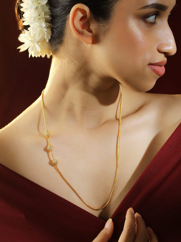 Rubans 22K Gold-Plated Sleek Chain Necklace with Cubic Zirconia Encrusted Beaded Accents Chain & Necklace