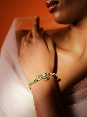 Rubans 22K Gold-Plated Snake Design Bracelet with Ruby, Emerald & Cubic Zirconia Bangles & Bracelets