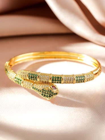 Rubans 22K Gold-Plated Snake Design Bracelet with Ruby, Emerald & Cubic Zirconia Wristwear
