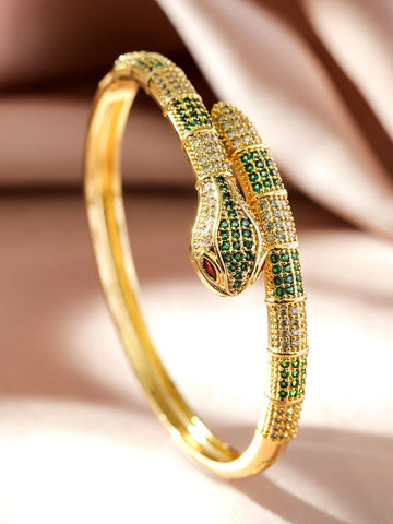 Rubans 22K Gold-Plated Snake Design Bracelet with Ruby, Emerald & Cubic Zirconia Wristwear