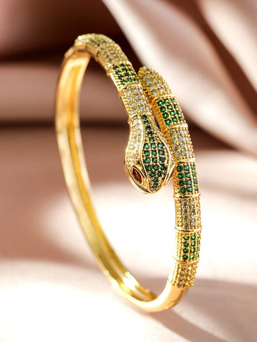 Rubans 22K Gold-Plated Snake Design Bracelet with Ruby, Emerald & Cubic Zirconia Wristwear