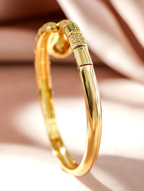 Rubans 22K Gold-Plated Snake Design Bracelet with Ruby, Emerald & Cubic Zirconia Wristwear