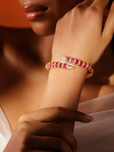 Rubans 22K Gold-Plated Snake Design Luxurious Bracelet with Ruby & Cubic Zirconia Bangles & Bracelets