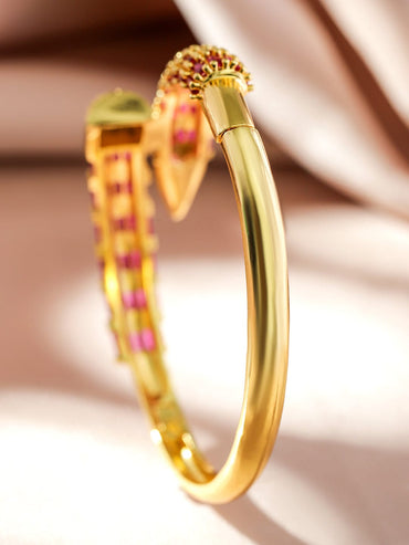Rubans 22K Gold-Plated Snake Design Luxurious Bracelet with Ruby & Cubic Zirconia Wristwear