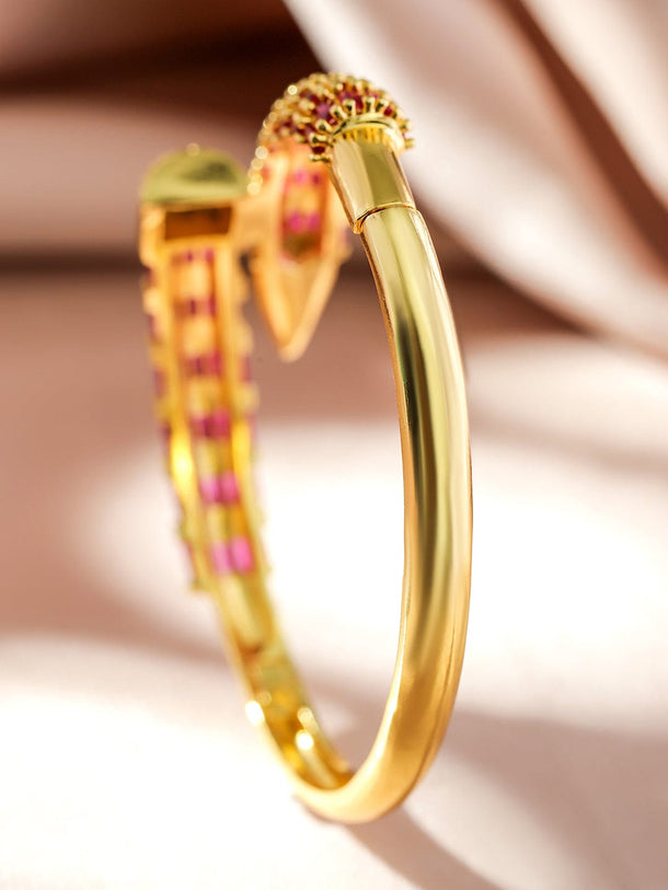 Rubans 22K Gold-Plated Snake Design Luxurious Bracelet with Ruby & Cubic Zirconia Wristwear