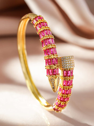 Rubans 22K Gold-Plated Snake Design Luxurious Bracelet with Ruby & Cubic Zirconia Wristwear