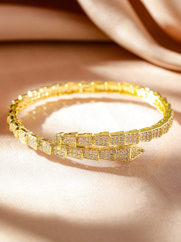 Rubans 22K Gold-Plated Snake Motif Bangle with Dazzling Cubic Zirconia Wristwear