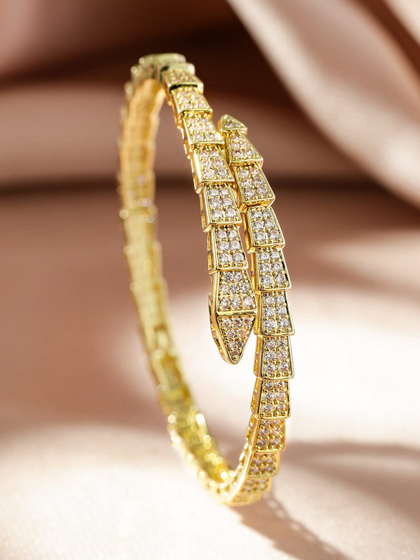 Rubans 22K Gold-Plated Snake Motif Bangle with Dazzling Cubic Zirconia Wristwear