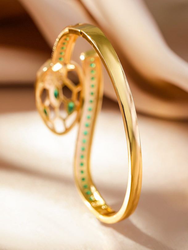 Rubans 22K Gold-Plated Snake Motif Bracelet with Honeycomb Design, Emerald & Zirconia Wristwear