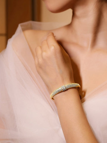 Rubans 22K Gold-Plated Sparkling Cubic Zirconia Embellished Premium Openable Bracelet Wristwear