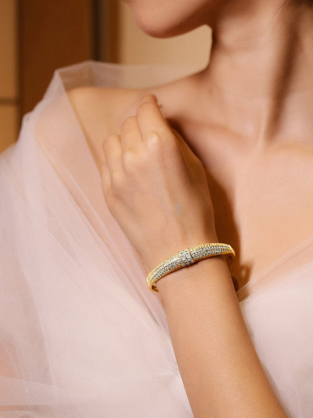 Rubans 22K Gold-Plated Sparkling Cubic Zirconia Embellished Premium Openable Bracelet Wristwear