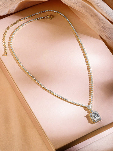 Rubans 22K Gold-Plated Sparkling Cubic Zirconia Studded Pendant Necklace Necklace & Chains