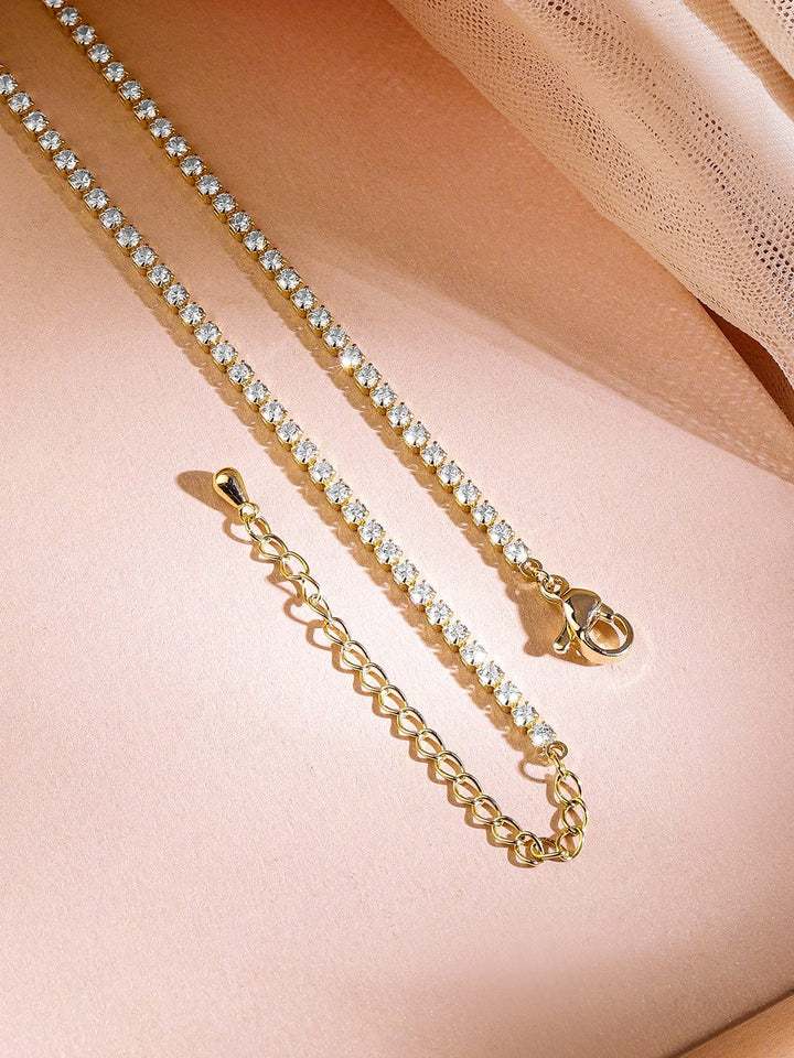 Rubans 22K Gold-Plated Sparkling Cubic Zirconia Studded Pendant Necklace Necklace & Chains