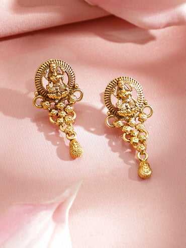 Rubans 22K Gold-Plated Temple Necklace Set with Round Carved Lakshmi Pendant & Earrings Jewellery Set