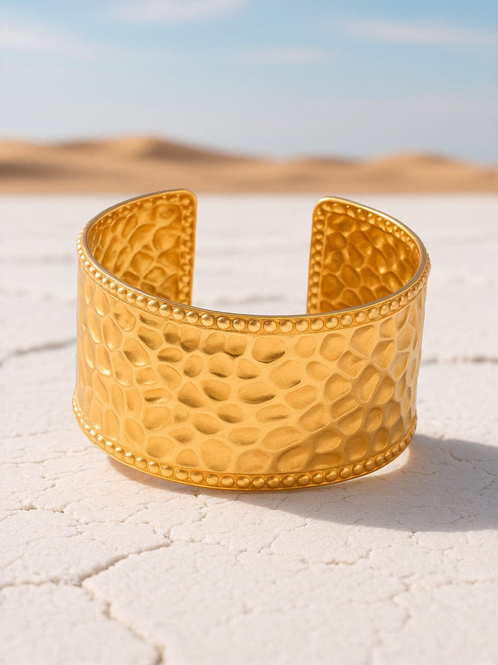 Rubans 22K Gold-Plated Textured Free Size Statement Cuff Bracelet Bracelet