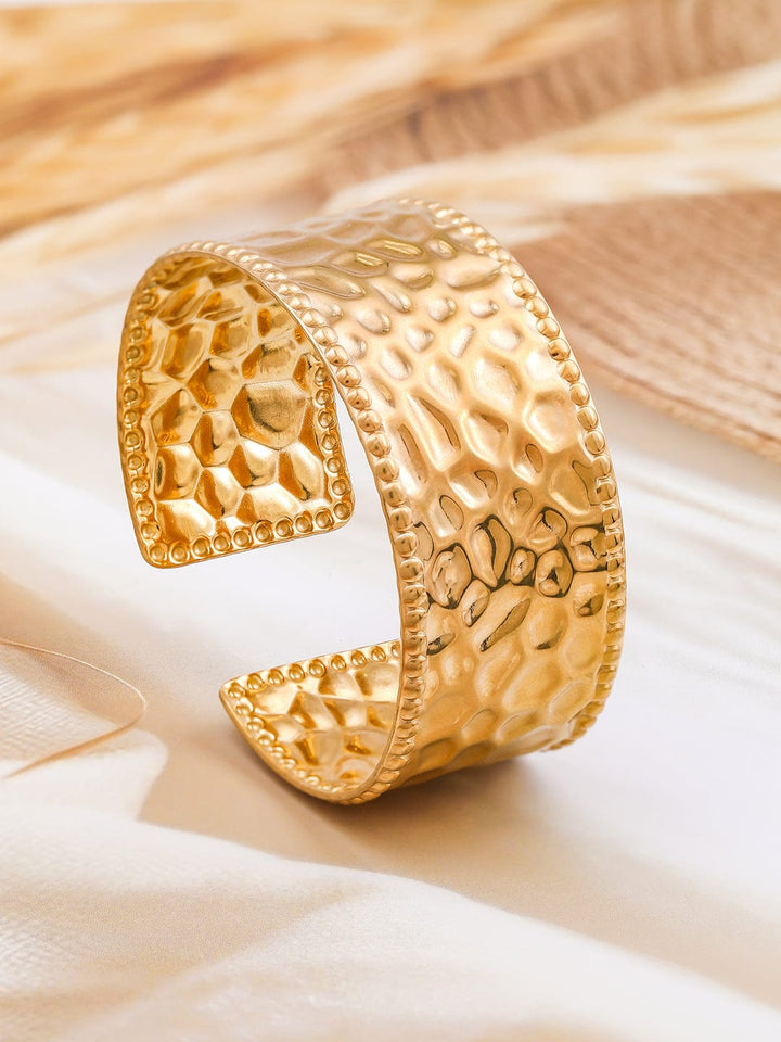 Rubans 22K Gold-Plated Textured Free Size Statement Cuff Bracelet Bracelet