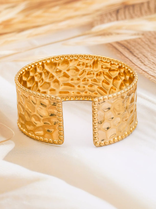 Rubans 22K Gold-Plated Textured Free Size Statement Cuff Bracelet Wristwear