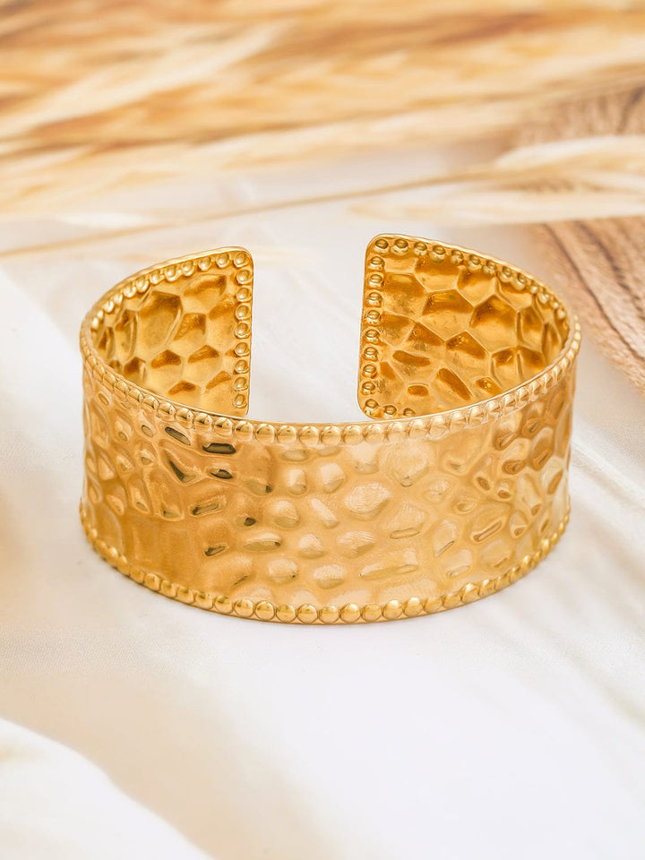 Rubans 22K Gold-Plated Textured Free Size Statement Cuff Bracelet Wristwear