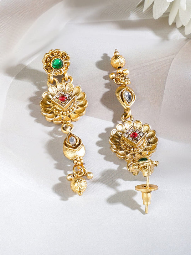 Rubans 22K Gold-Plated White Beaded Floral Choker Necklace Set with Ruby Pink & Emerald Green Stones Jewellery Set