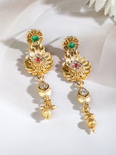 Rubans 22K Gold-Plated White Beaded Floral Choker Necklace Set with Ruby Pink & Emerald Green Stones Jewellery Set