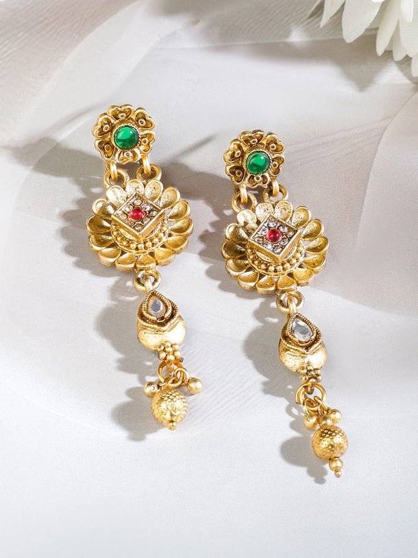 Rubans 22K Gold-Plated White Beaded Floral Choker Necklace Set with Ruby Pink & Emerald Green Stones Jewellery Set