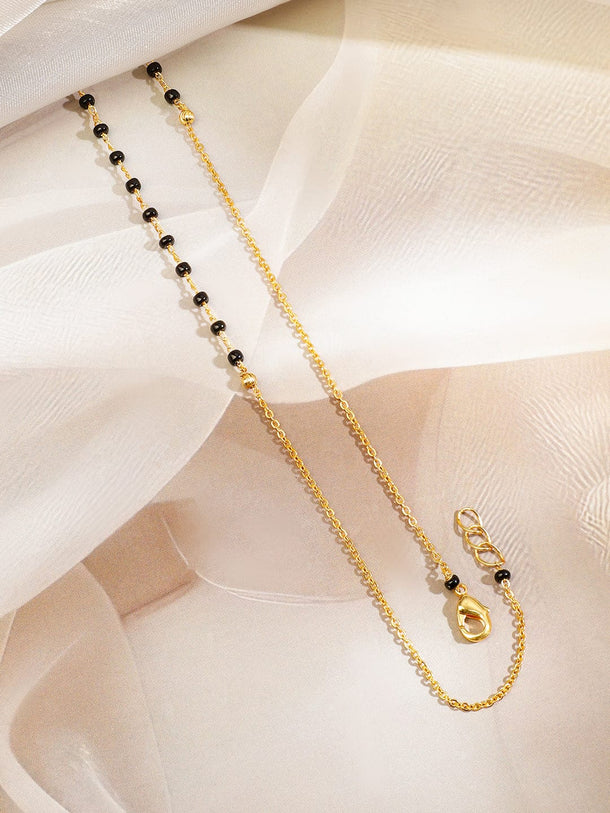 Rubans 22K Gold-Plated White Cubic Zirconia Stone Studded Mangalsutra with Black Beaded Chain Mangalsutra
