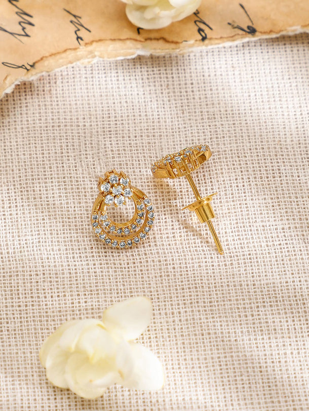 Rubans 22K Gold-Plated White Cubic Zirconia Studded Elegant Necklace Set with Earrings Jewellery Set