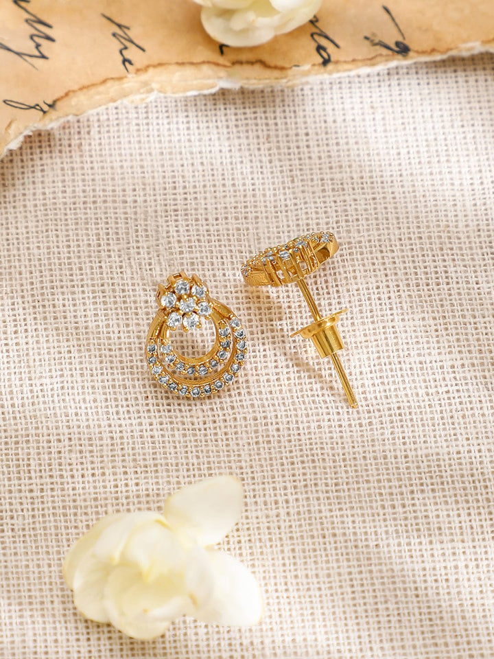 Rubans 22K Gold-Plated White Cubic Zirconia Studded Elegant Necklace Set with Earrings Jewellery Set