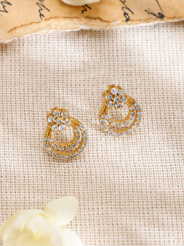 Rubans 22K Gold-Plated White Cubic Zirconia Studded Elegant Necklace Set with Earrings Jewellery Set