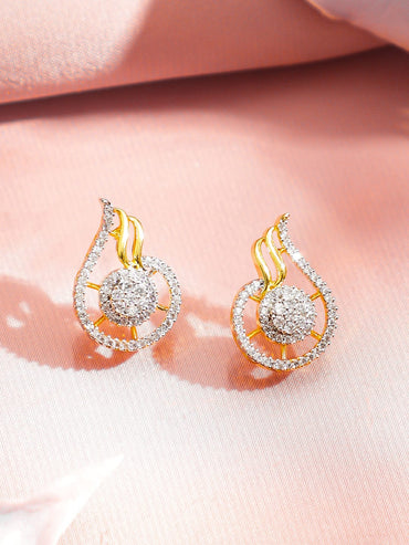 Rubans 22K Gold-Plated White Cubic Zirconia Studded Flame Motif Pendant Necklace Set Jewellery Set