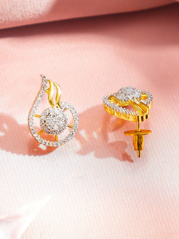 Rubans 22K Gold-Plated White Cubic Zirconia Studded Flame Motif Pendant Necklace Set Jewellery Set