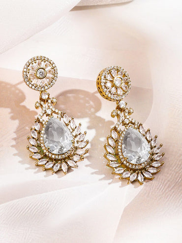 Rubans 22K Gold-Plated White Cubic Zirconia Studded Floral Motif Necklace Set for Women Jewellery Set