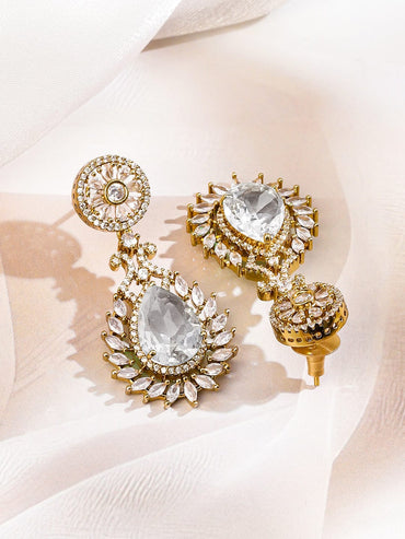 Rubans 22K Gold-Plated White Cubic Zirconia Studded Floral Motif Necklace Set for Women Jewellery Set